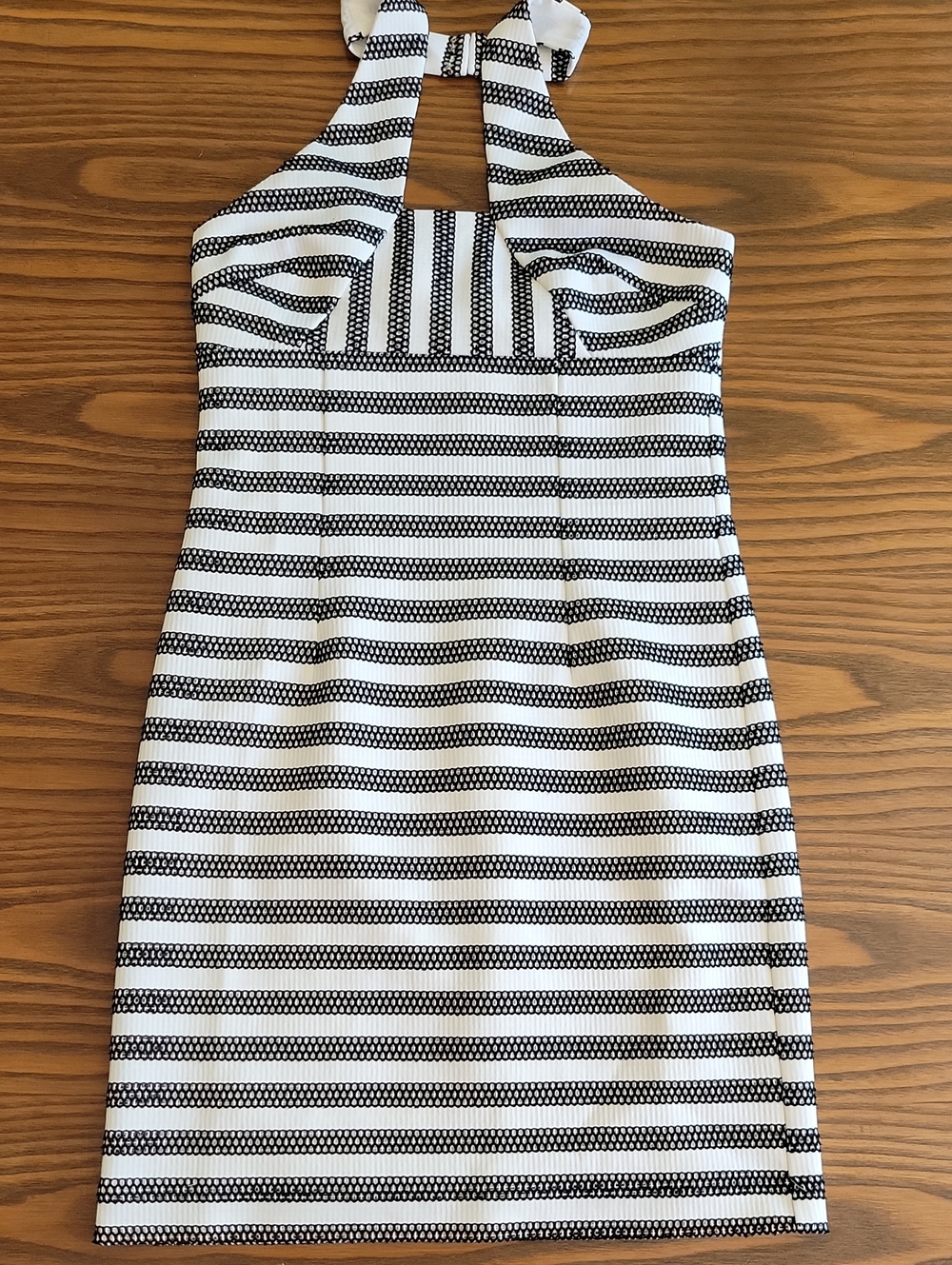 TRINA TURK Black and White Striped Halter Mini Dress | Size: 0
